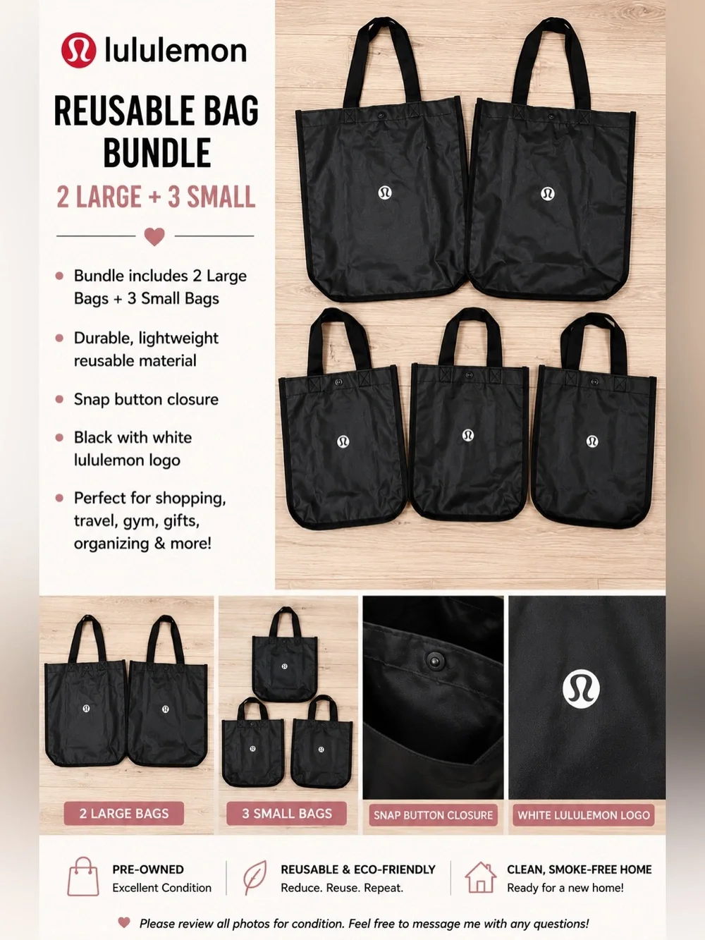 large lululemon shopping bag Vinyl lulu Tote W 51Cm X D 15Cm X H 35Cm (20.1 X 5.9 X 13.8) Lululemon Reusable Shopping Tote Bag